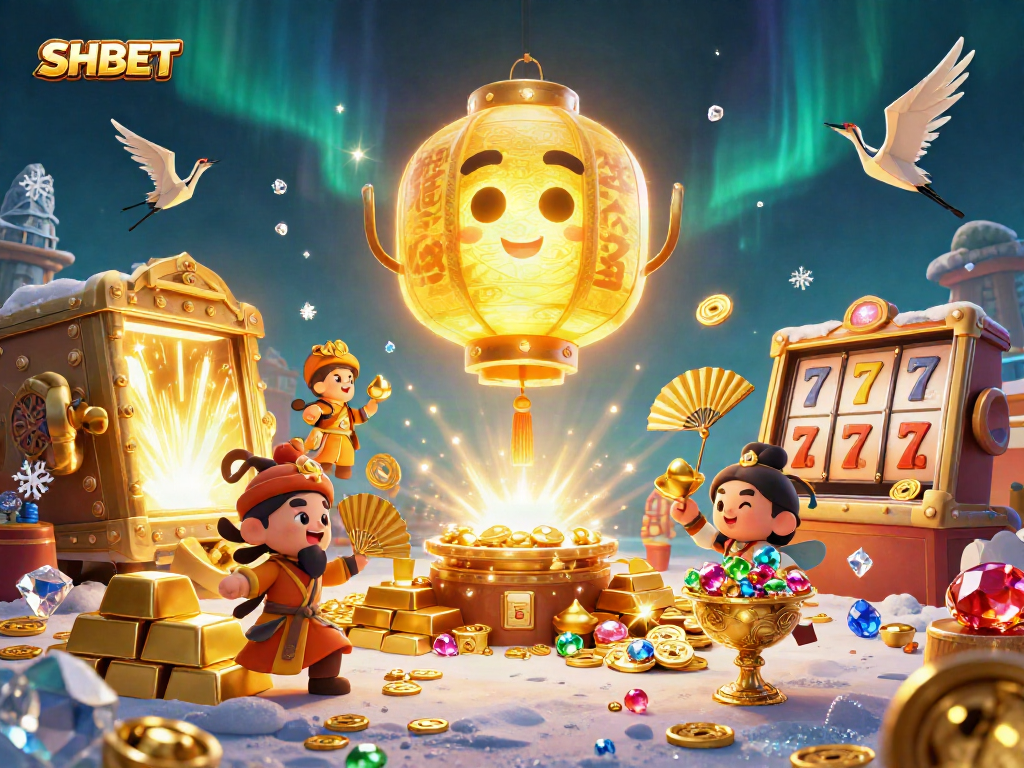 SHBET brings vibrant excitement with dynamic slots and treasure in a lively casino scene.