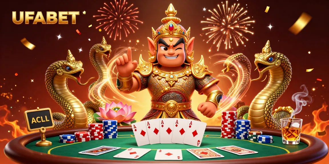 Experience thrilling action at UFABET with vibrant poker and casino features surrounded by magical elements.