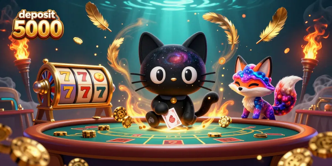 Experience the thrill of deposit 5000 at our cosmic casino with a black hole cat and nebula fox.