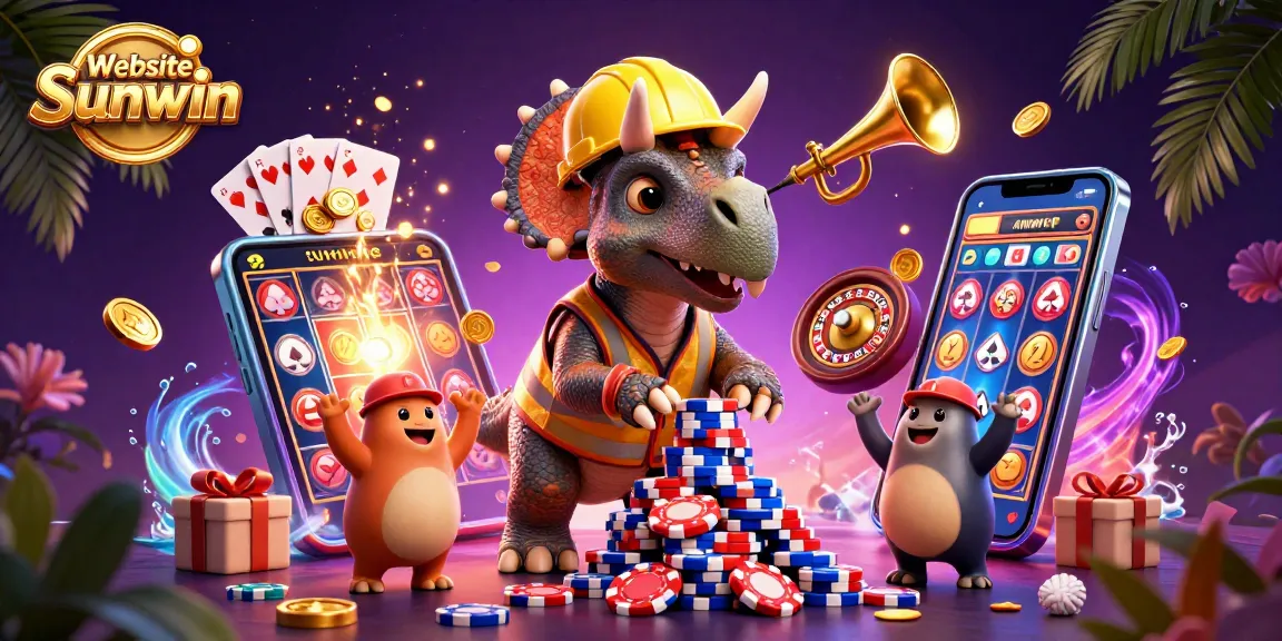 Engage with Website Sunwin by winning big in this vibrant casino scene featuring cheering characters and dynamic game elements.